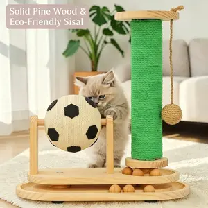 2026 Football Cat Scratching Post with Interactive Track Toy - Sturdy Wooden Cat Scratcher with Moving Balls for Indoor Cats, Heavy Duty Boredom Buster Toy