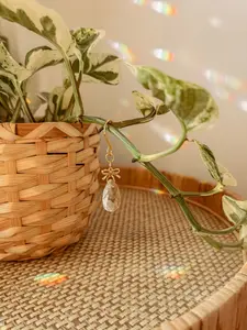 Plant Vine Charm - Bow & Hanging Suncatcher - Indoor Garden Art - Crystal Decor for Vines & Trailing Houseplants - Magical Sun Catcher with Brass Hanger - Wall & Window Decoration