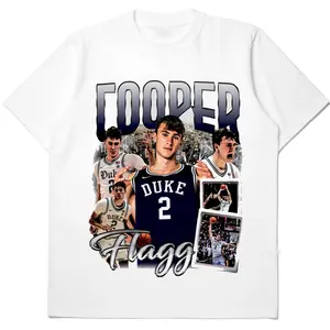 Cooper Flagg Duke Graphic T-Shirt – Vintage College Basketball Collage Tee, #2 Player Highlight Shirt, Rising Star Streetwear Tee for Men Women Fans USA Style