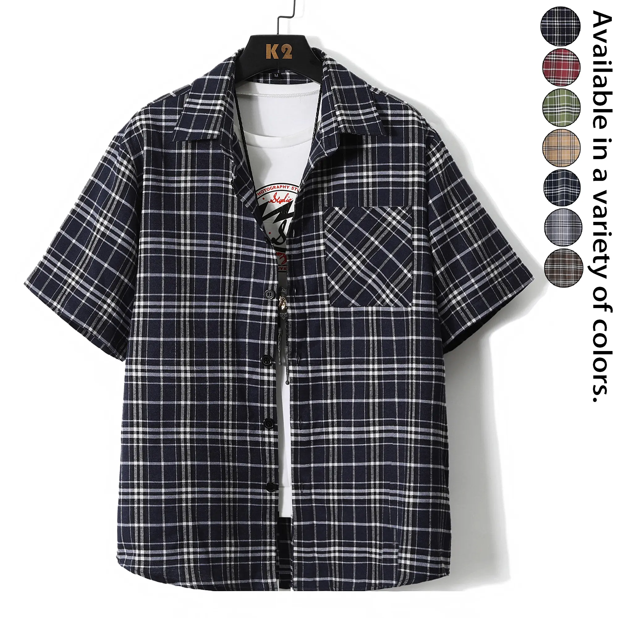 Plaid Short Sleeve Shirt Mens Casual Streetwear Button Down Top Loose Fit Summer Vacation Pool Party Beach Holiday Shirt Lightweight Checkered Camp Collar Blouse Fashion Daily Wear Retro Y2K Outfit Unisex Couple Matching Shirt for Outdoor Travel Party