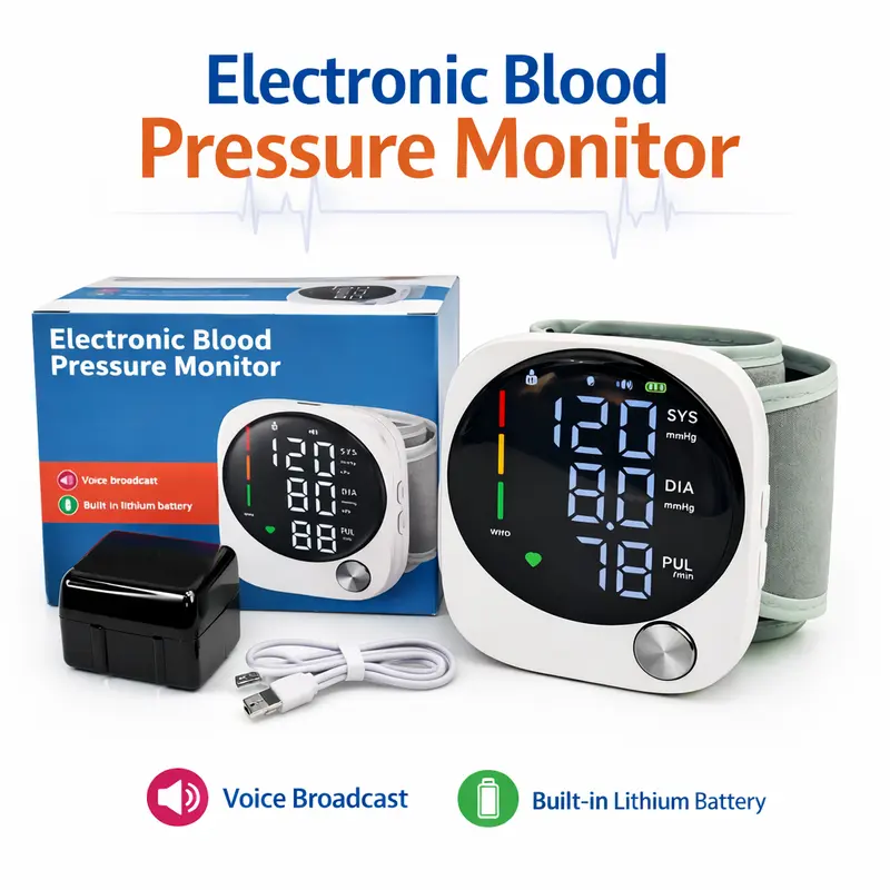 【DealsForYouDays】Rechargeable Wrist Blood Pressure with LED Touch Screen, Voice Broadcast & 99x2 Memory — Accurate Home BP Tracking Made Simple