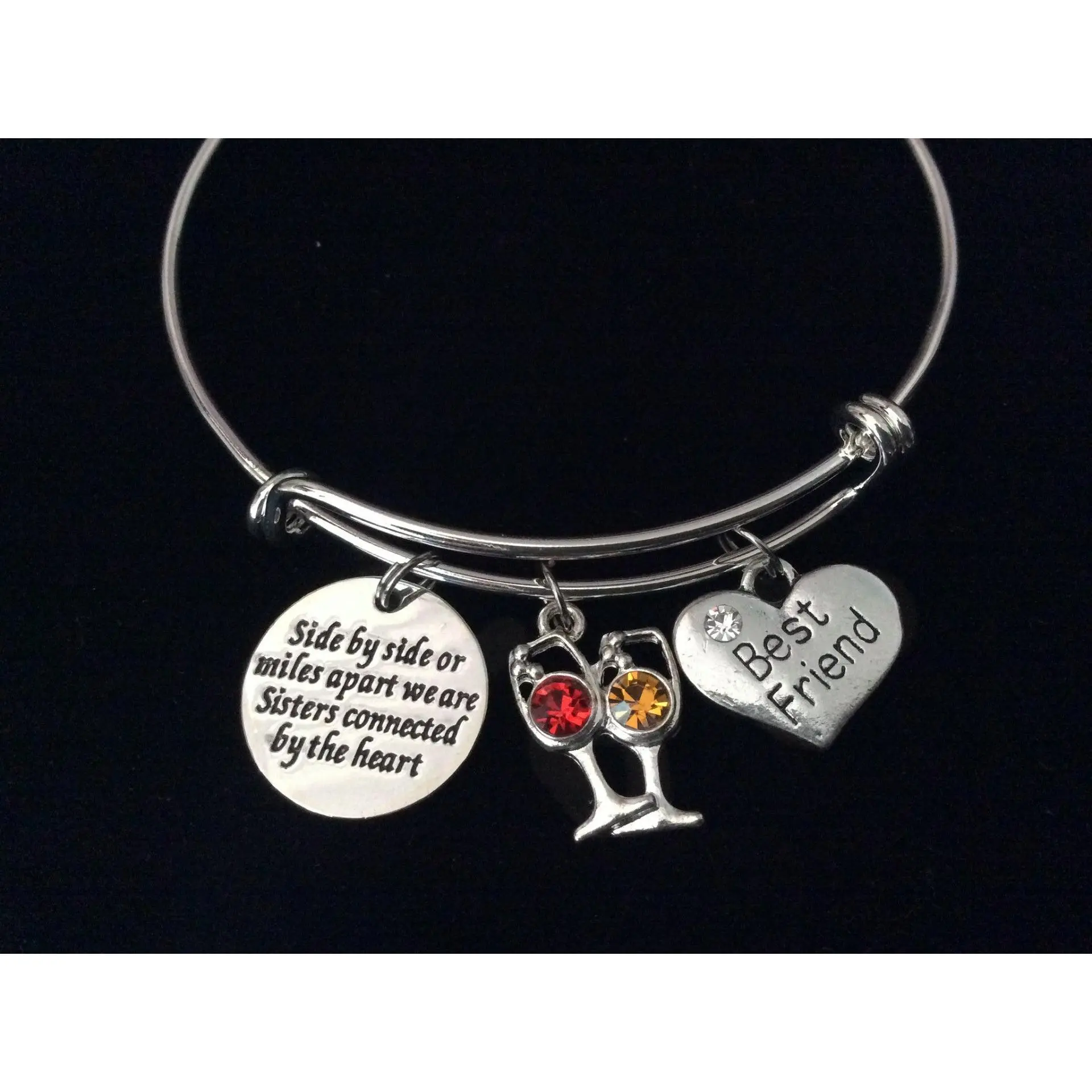 Side by Side Best Friends Sisters Silver Expandable Charm Bracelet Adjustable Bangle Trendy Gift