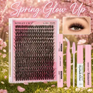 SOSIAY CICI 320PCS Spring Pink Lash Clusters Kit, 9-16mm Mixed Length Individual Lashes with Full Pink Tools, Bond Seal Remover & Tweezers, Wispy Lashes for Spring Glow Up