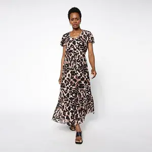 C. Wonder C Wonder Mesh Printed Flutter Sleeve Tiered Dress