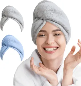 2 Pack Microfiber Hair Towel Wrap for Women Super Absorbent Quick Dry Hair Turban for Drying Curly, Long & Thick Hair 10 Inch X 26 Inch Lightgrey+Skyblue AGLIFEFY