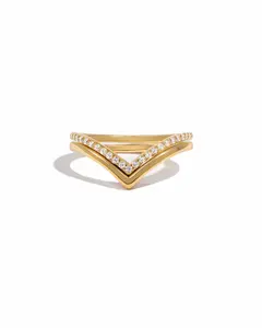 Sami Jewels Chevron Ring Set, 925 Sterling Silver Ring, 14K Gold Plated Ring, Stacking Ring Set, Simple Band Silver Ring Set, Stackable Gold Plated Cubic Zirconia Rings