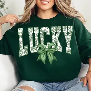 Retro Lucky St Patrick's Day Coquette T-Shirt, Sweatshirt, St Patricks day Shirt, Lucky Shirt, St Patrick, St Pattys day Shirt