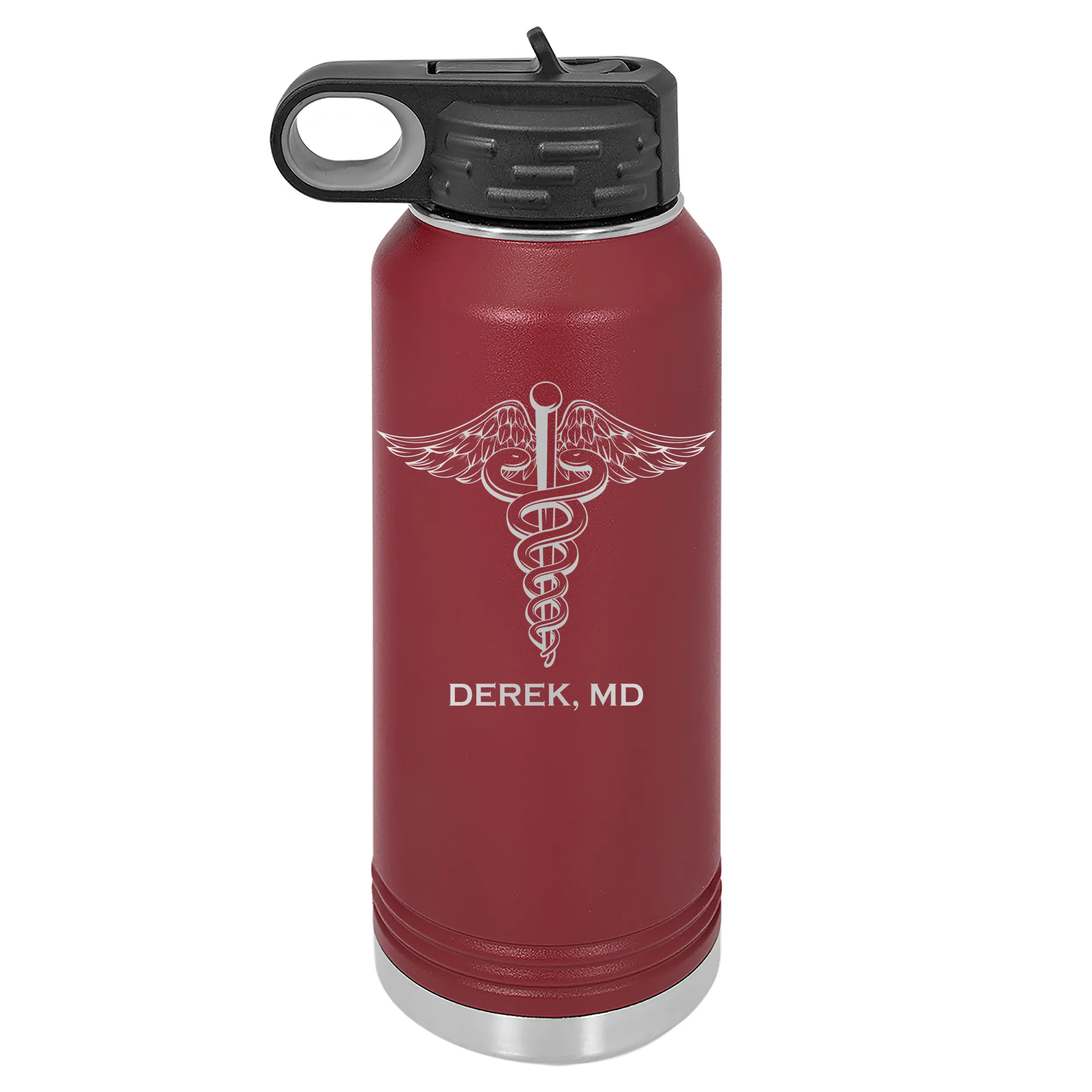 Personalized Caduceus, Doctor, Nurse, Practitioner, Physician,  First Responder Appreciation Gift Laser Engraved 32 oz. Stainless Steel Bottle 13 Colors Available