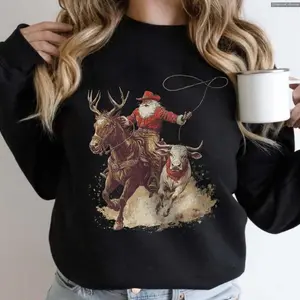 Cowboy Santa Western Roping Christmas , Vintage Country Sweater,  Cowgirl Gift Wrangling Santa  , Global Trending Outfits