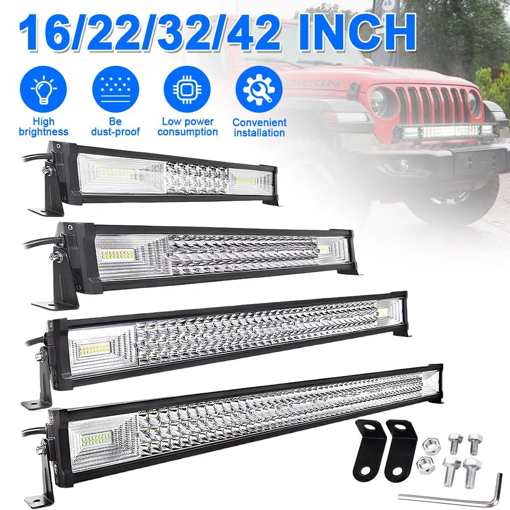16/22/32/42 Inch LED Light Bar 7D Lens Spot Flood Combo Beam Waterproof Triple Row 6000K Pure White for Jeep ATV SUV 4x4 Pickup IP68 Rated Offroad Lighting System
