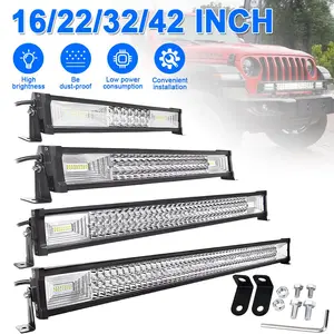 16" 22" 32" 42“ inch LED Light Bar 7D Lens Spot Flood Combo Beam Waterproof Triple Row LED Work Diving Lights for Jeep Off Road ATV AWD SUV 4WD 4x4 Pickup