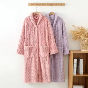 Autumn Winter Thick Velvet Women's Bathrobe Button Long Nightgown Home Wear Clothes Casual Loose Sleepwear Nightwear Robe