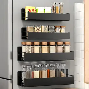 Magnetic Spice Rack Fridge Spice Rack Magnet Kitchen Organization Storage Rack Fridge Magnet Organizer Magnetic Shelves Magnetic Fridge Organizer Black with Hooks Wall Mounted Holder Wall Mount Design Storage Basket Organizer Multi-Layer