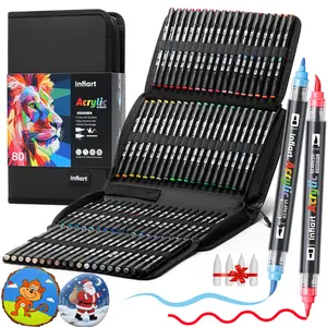 Acrylic Paint Pens,Dual Tip Paint Markers with Fine Tip and Brush Tip Pens,Automatic Ink Control for Stone, Wood, Canvas, Calligraphy, Ceramic, Metal, Glass, Rock Painting,Art Supplies Kit With Portable Case,Artist Bundle