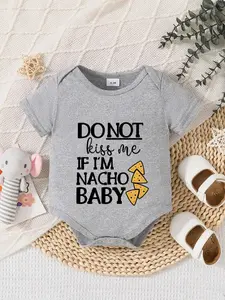 Newborn Short Sleeve Jumpsuit, Unisex Summer Letter Print, Soft Skin-Friendly Fabric, Cute H-Type Design, Daily Wear Baby
