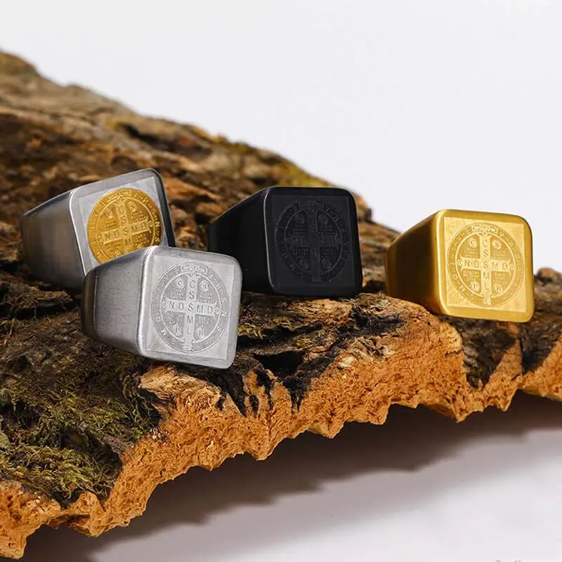 GTHIC St. Benedict Cross Stainless Steel Ring for Men Women Statement Jewelry Daily Wear
