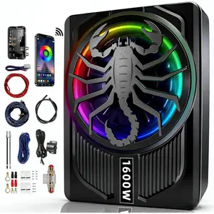 2026 Upgrade 1600W Under Seat Subwoofer 10" Slim Car Sub with Built-in Amp RGB LED Lights APP Control Independent Bass Knob LPF Gain Bass Boost High Output Deep Bass Distortion Free Audio