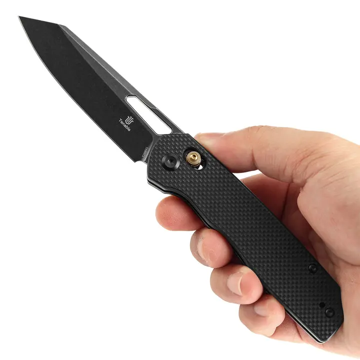 TENABLE Shard Cross Bar Lock Folding Pocket Knife, 3.47'' Blackwash 14C28N Blade, Black G10 Handle, Kim Ning Design, Tactical Knife, Model T1006V1, Folding Pocket Knives, Tactical Knives