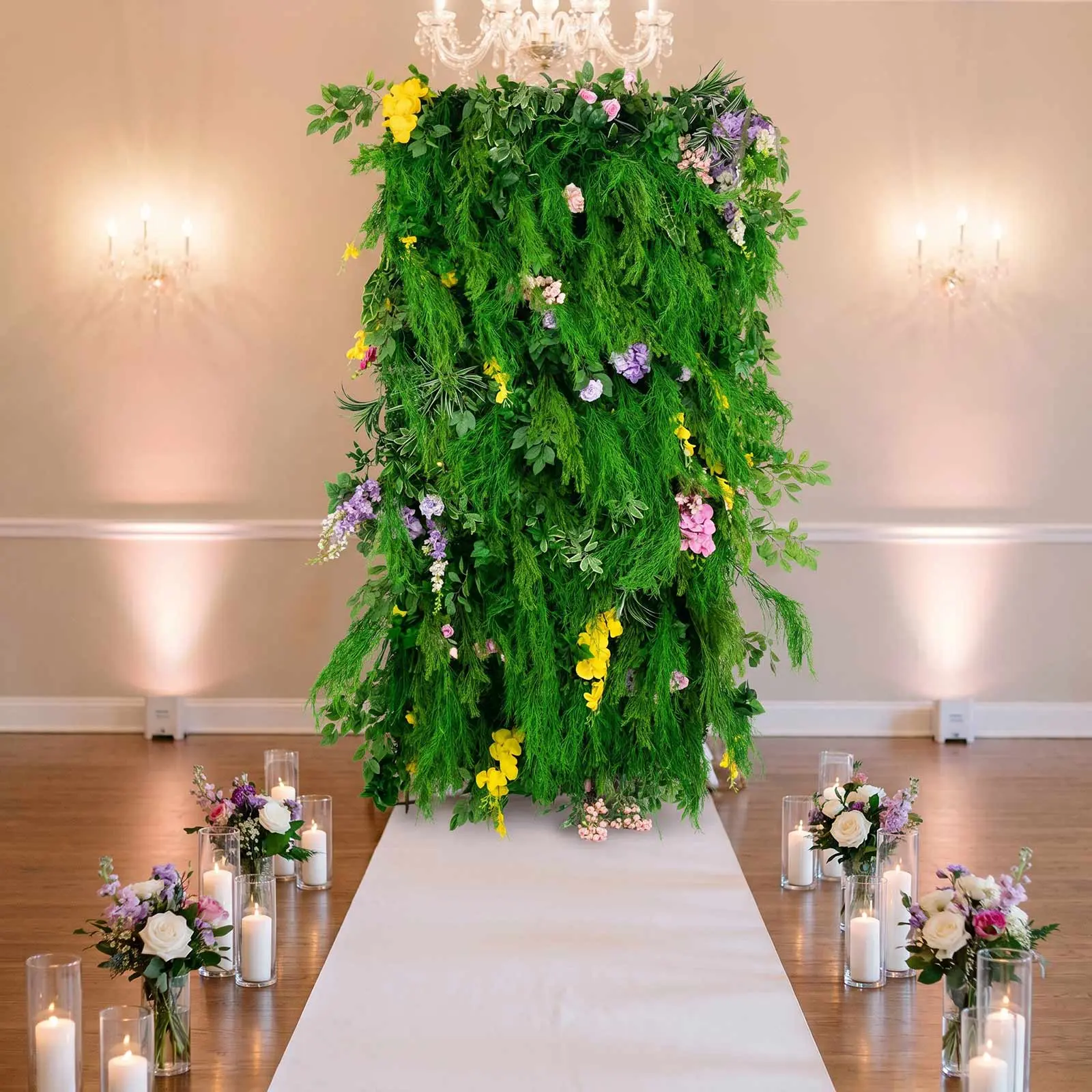 eFavormart 8x4 ft Roll Up Artificial Greenery Wall Panel Backdrop, Lush Ferns & Foliage with Mixed Floral Accents, Fabric Backing for Home & Party Decor