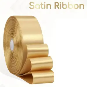 Shiny Gold Satin Ribbon, Soft Smooth Fabric Ribbon for Gift Wrapping Wedding Party DIY Craft Decoration