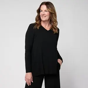 MarlaWynne WynneCollection Long-Sleeve Jersey Knit V-Neck Top