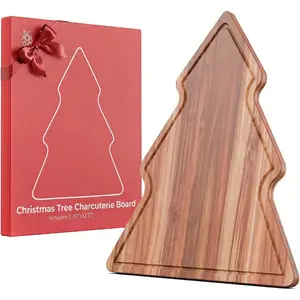 17-Inch Long Large Christmas Tree Charcuterie Board – Acacia Wood Christmas Cutting Board (17x12.5in) Holiday Serving Tray, Winter Cheese Board, Wooden Christmas Platter & Kitchen Decor Gift