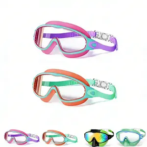 Child Size Silicone Soft Water Goggles, 2PCS Kids Swim Goggles with Nose Cover, Anti-Fog, UV Protection, Wide View Clear Vision for Pool & Beach,Leak-proof and adjustable