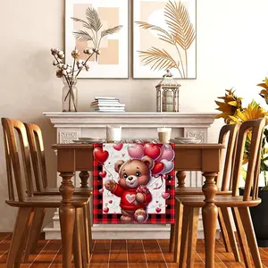 Valentine's Day Table Runner,Valentines Day Bear Hearts Decorations and Supplies for Home Kitchen Dining Room Table-13×72''