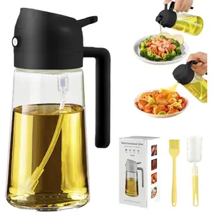 Oil Dispenser for Kitchen, 2 in 1 Olive Oil Sprayer, Olive Oil Dispenser Spray Bottle with Brush, Oil Sprayer for Cooking for Air Fryer, Barbecue, Salad 16oz/470ml (Black)