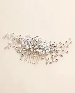 Flora Crystal Bridal Hair Comb – Floral Wedding Hair Piece Rhinestone Bridal Comb