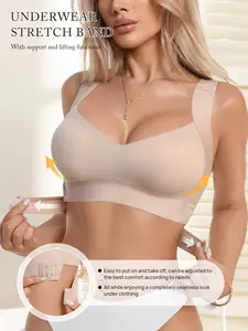 Women's Seamless Underwear No Steel Cup No Underwire Comfortable Daily Simple Side Clip Adjustable Strap Bra with Molded Cups Strong Support Lingerie