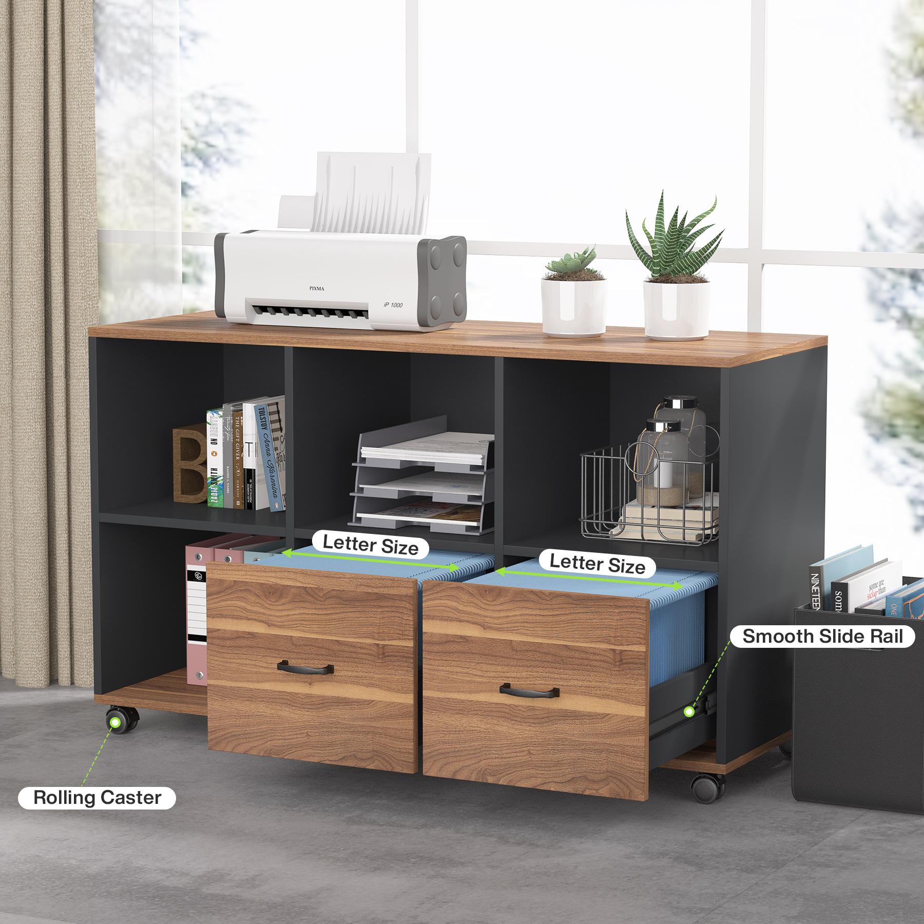 LITTLE TREE 63-Inch Executive Desk with 47-Inch Mobile File Cabinet, Large Home Office Desk with Drawers and Storage Shelves, L-Shaped Computer Desk Workstation Business Furniture,Two separate package