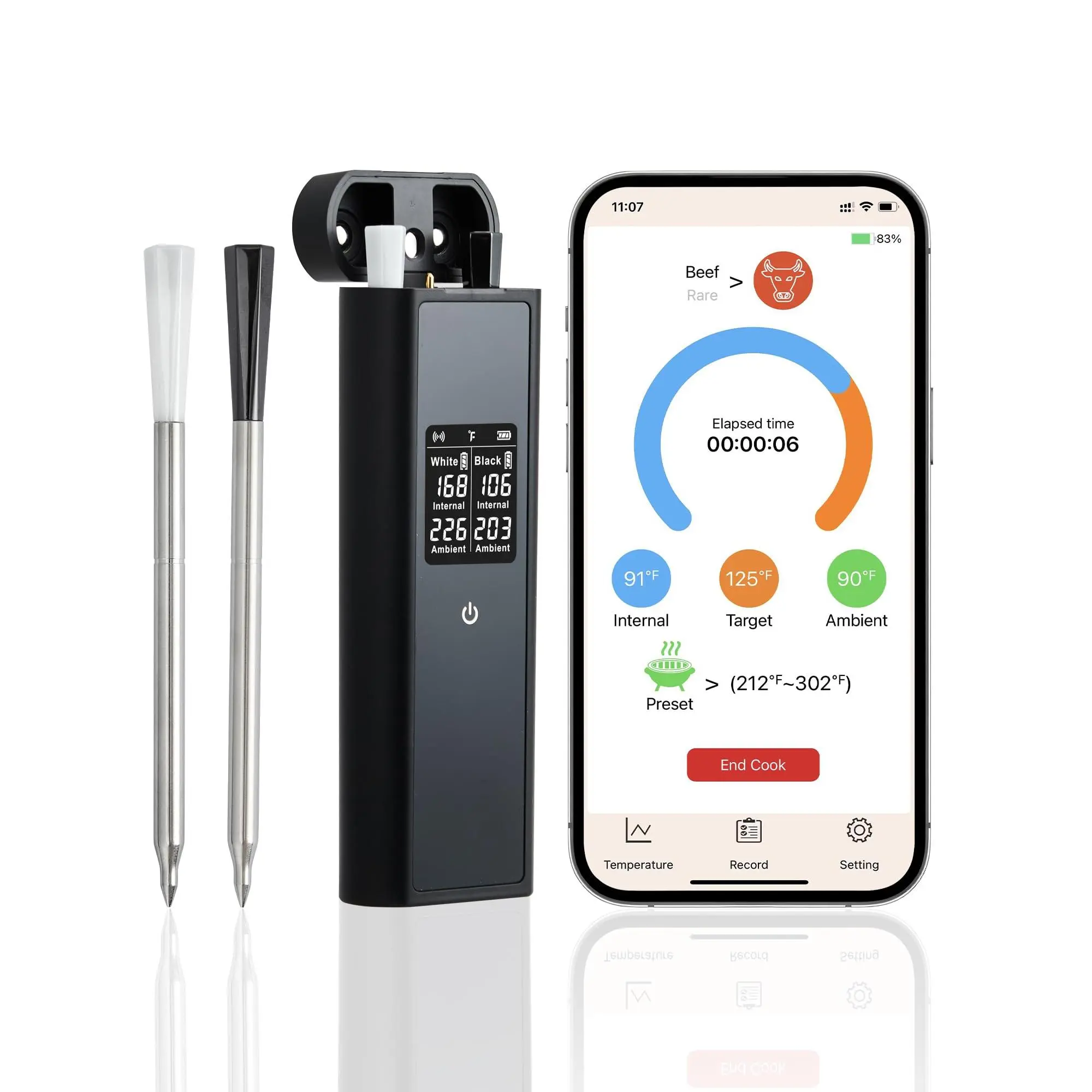 GARVEE Ceramic Stainless Steel Waterproof Wireless Meat Thermometer with 2 Probes, Bluetooth Digital Measure Tool, 820ft+ Range for Grilling, Smoking, BBQ, Water Proof