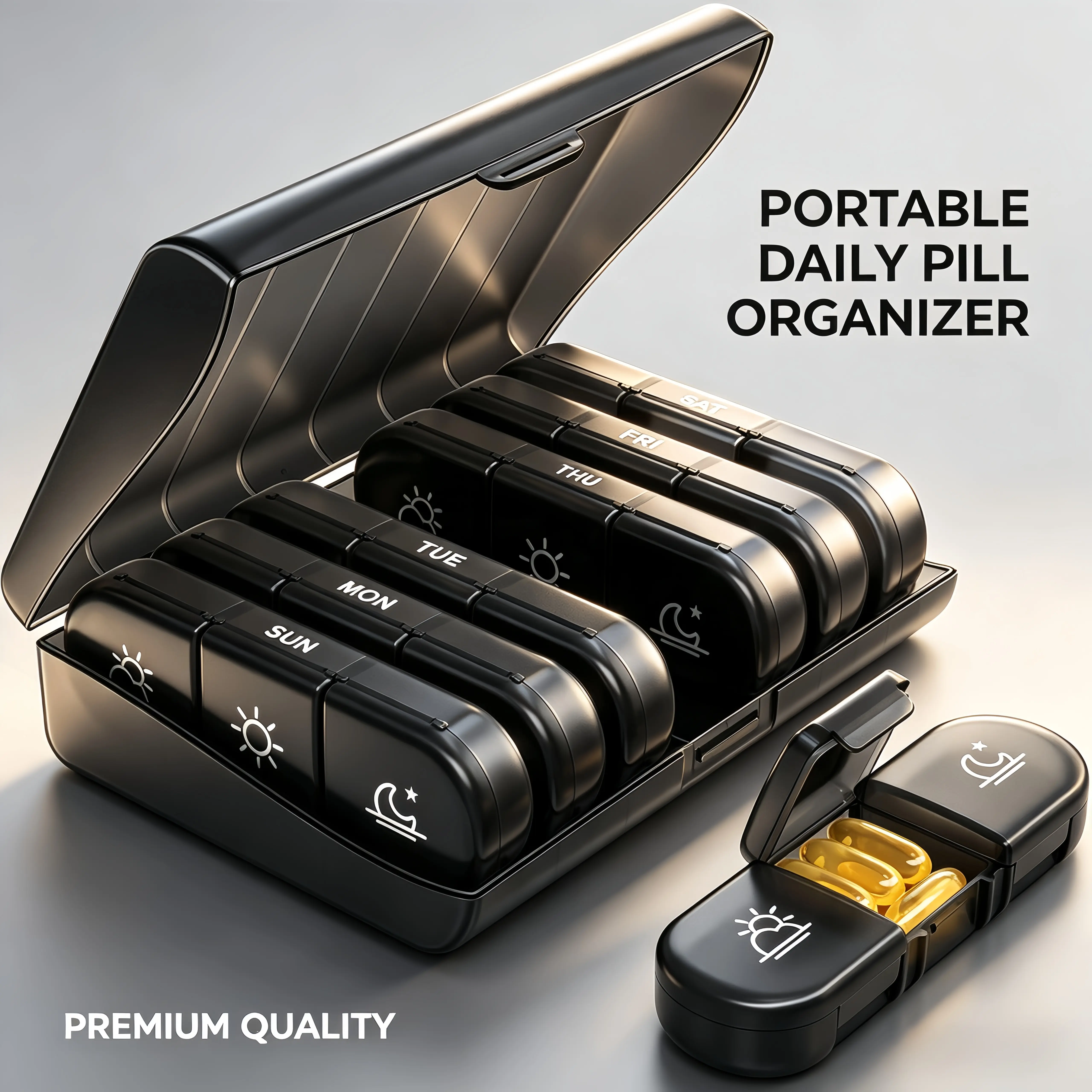7-day Pill Medicine Organizer with 21 Compartments, 1 Set Portable Anti-mix Pill Box, BPA-free Pill Container for Travel, Light-proof Medicine Case for Vitamins, Calcium, Medication, Supplements,Healthcare