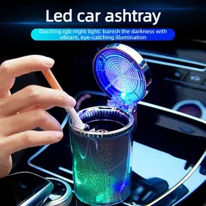 Car Colorful Ashtray LDE Light Creative Car Cover Anti-Fly Ash Out of Trend Clip Multifunctional Ashtray with RGB Night Light