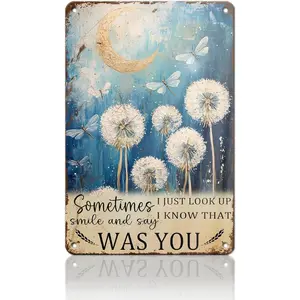 Whimsical Home Decor Metal Sign - "I Know That Was You" Memorial Metal Sign, Vintage Dandelion & Dragonfly Room Decor for Bedroom Living Room Aesthetic, 8x12 Inch