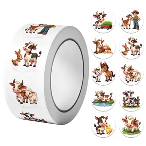 1Roll(500Pcs)Round Cartoon Farm Cows with Friends Funny Stickers 2.5cm/1'' Bow Party Favors Craft Decoration Sealing Gift Scrapbooking Labels, Versatility Perfect for Various Festivals Party Packaging Supplies