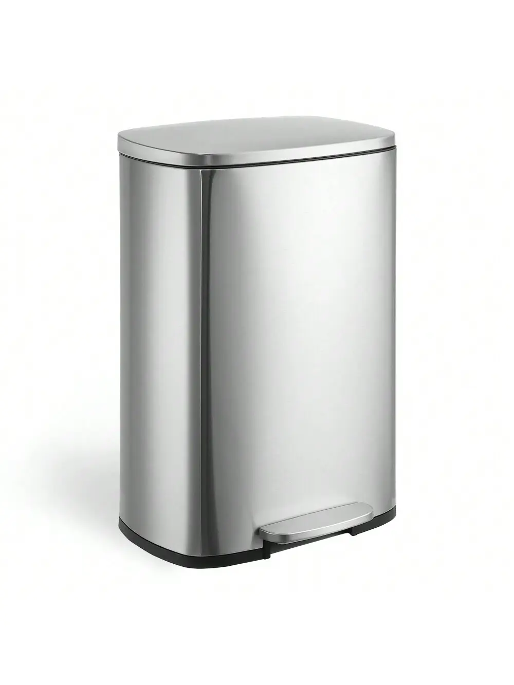Commercial Stainless Steel Step Trash Bin Set - 50L/13Gal Rectangular, Fingerprint-Resistant, Quiet-Close Cover, Hands-Free Foot Pedal Home Trash Can