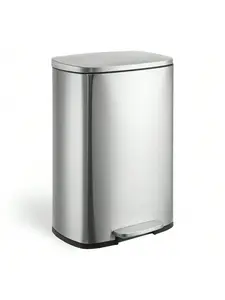 50 L / 13 Gal Hands-Free Stainless Steel Commercial/Kitchen Step Trash Can, Rectangular Fingerprint-Resistant Soft Close Lid Garbage Can Set Cover Bin