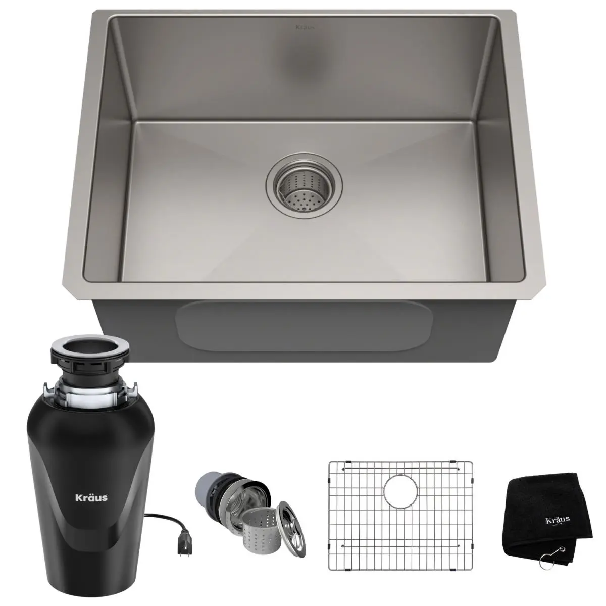 212 MAIN 23 in. Undermount Satin Stainless Steel Rectangular Deep Single Bowl Kitchen Sink Complete Kit with Waste Guard, Continuous Feed Garbage Disposal, Flange, Power Cord, Engineered Channel Grooves for Kitchen Sink Installation, Deep Bowl, Magnagrind