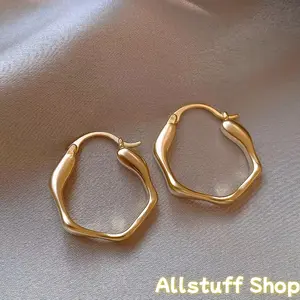 Women's High-End Geometric Large Hoop Earrings - 1 Pair Casual Style Feminine Statement Jewelry for Daily Wear, Casual Style Earrings
