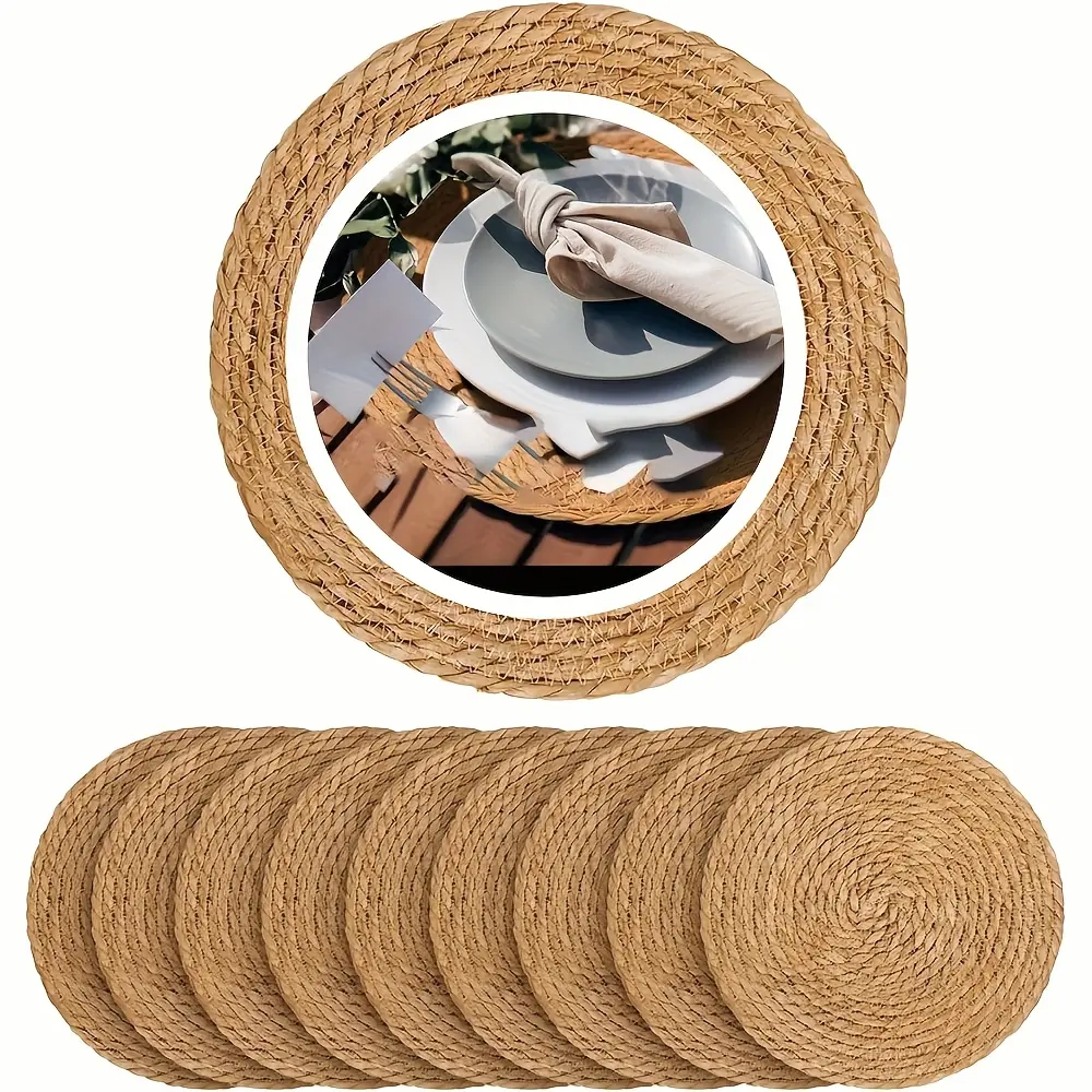 Round Placemats Plate Chargers 12 Inch, Boho Farmhouse Rustic Place Mats For Dining Table Decor, Rattan Wicker Table Mats Jute Braided Chargers For Dinner Plates
