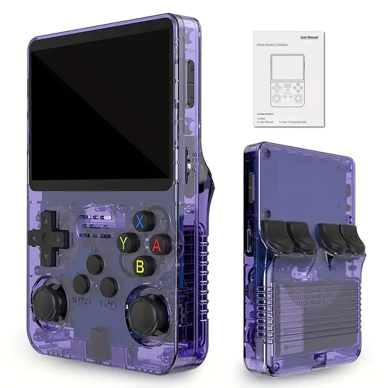 Retro R36S Handheld Game Console - 3.5" Screen, 64GB Storage, USB Rechargeable Battery, Instant Playback, 7 Mixed Color Options, Durable ABS Material, Portable Games Device, Playful Design, High-Quality Display