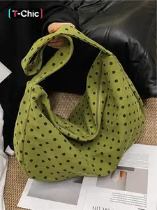 Retro polka dot corduroy underarm bag, a stylish and spacious shoulder bag, Crossbody Tote Bag for young women, Versatile Shoulder Bags, perfect for dates, shopping, commuting, casual outings, and everyday accessories.