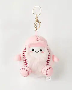 Cute Softball Plush Keychain for Backpack Kawaii Fuzzy Pink Bag Charm Soft Keychain Accessories