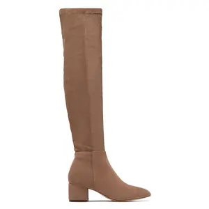 New Moon Over The Knee Block Heel Boots - Taupe