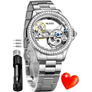Brand OLEVS Automatic Watch for Women Self Winding Ladies Diamond Wrist Watch Luxury Dress Rose Gold Ceramic Watch for Women Love Heart Date