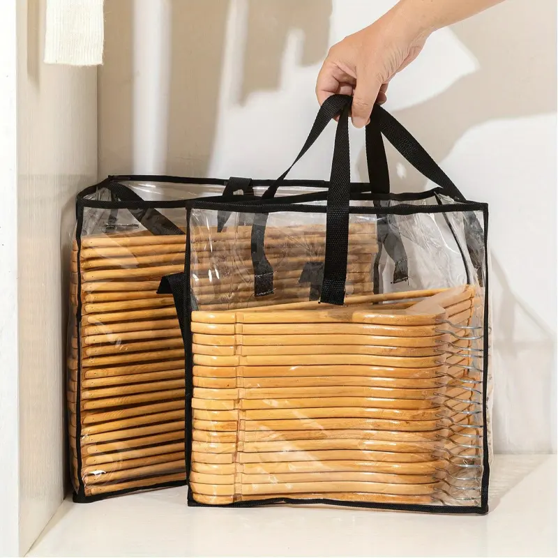 Hanger Storage Organizer Bag, Heavy-Duty Transparent Holder with Reinforced Handles, Dustproof Bag for Storing Plastic/Wooden Hangers, Closet Organization Must-Have
