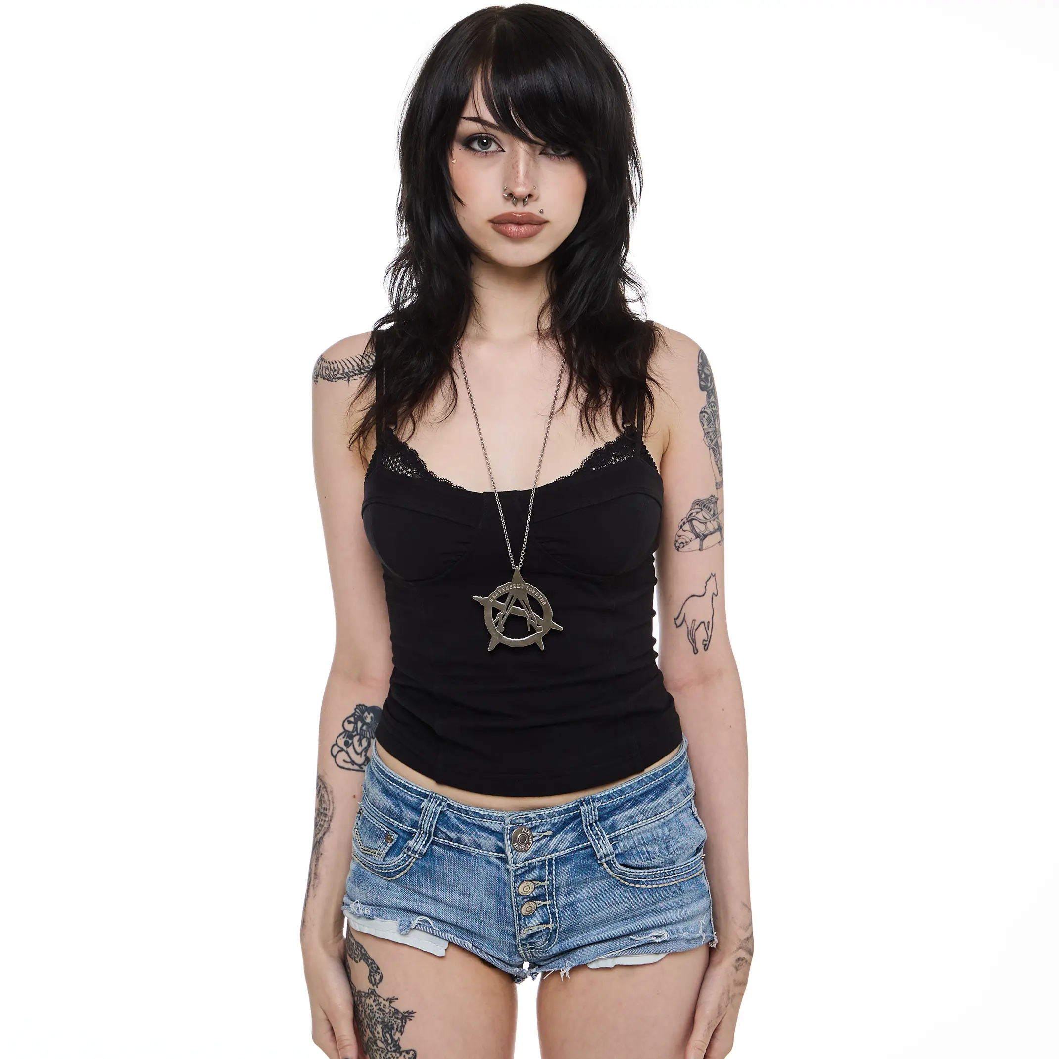 HeavenSent Riot Chain | Oversized Stylized Anarchy Symbol Long Necklace | Stainless Steel, Waterproof, Tarnish-Proof