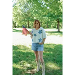 Stars Cropped Tee - White